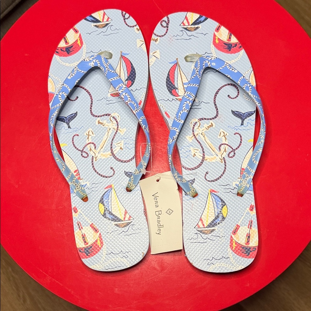 Vera Bradley Nautical Print Flip Flops Large 9-10